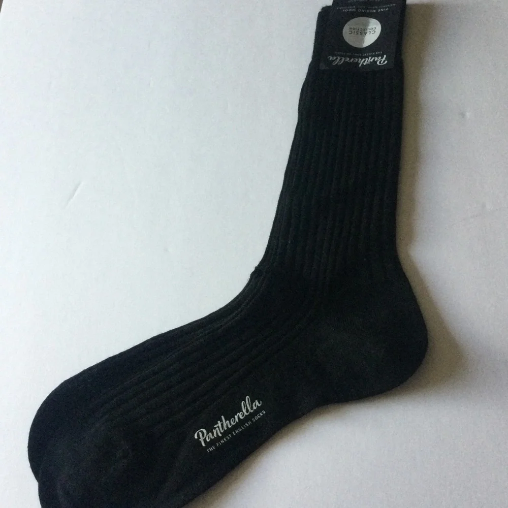 PANTHERELLA LABURNUM MENS FINE WOOL SOCKS IN BLACK SIZE LARGE NWT